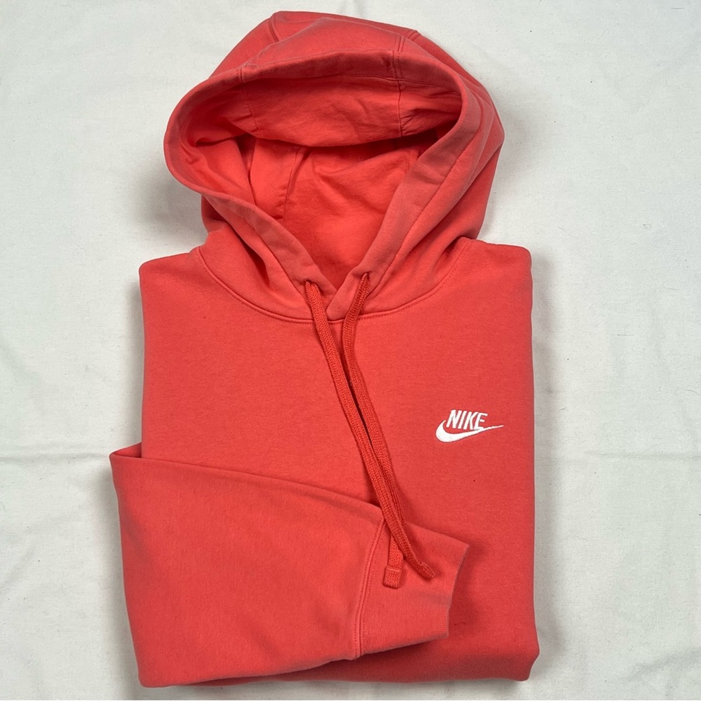 NIKE Club Hoodie Swoosh Logo Pullover Men's Medium Coral Sweatshirt